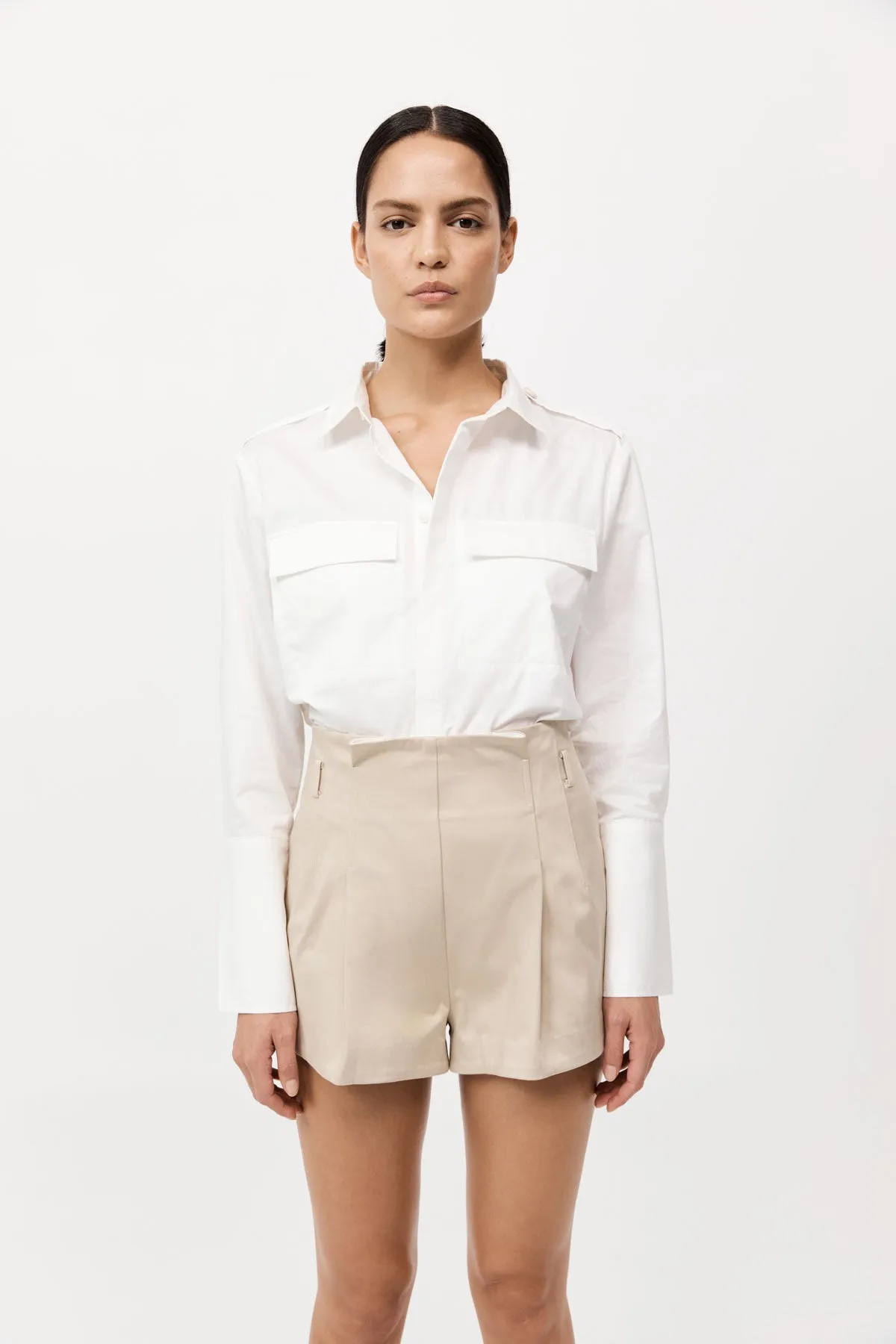 Cotton Paperbag Waist Shorts - Champagne