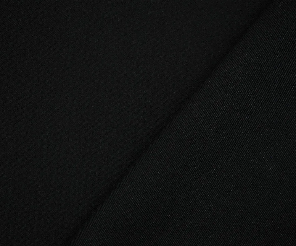 Deep Black Poly Wool Solid Twill Suiting Woven Fabric