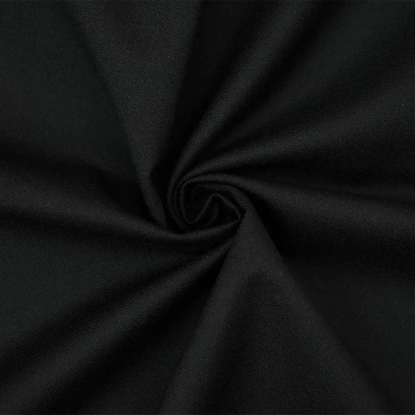 Deep Black Poly Wool Solid Twill Suiting Woven Fabric