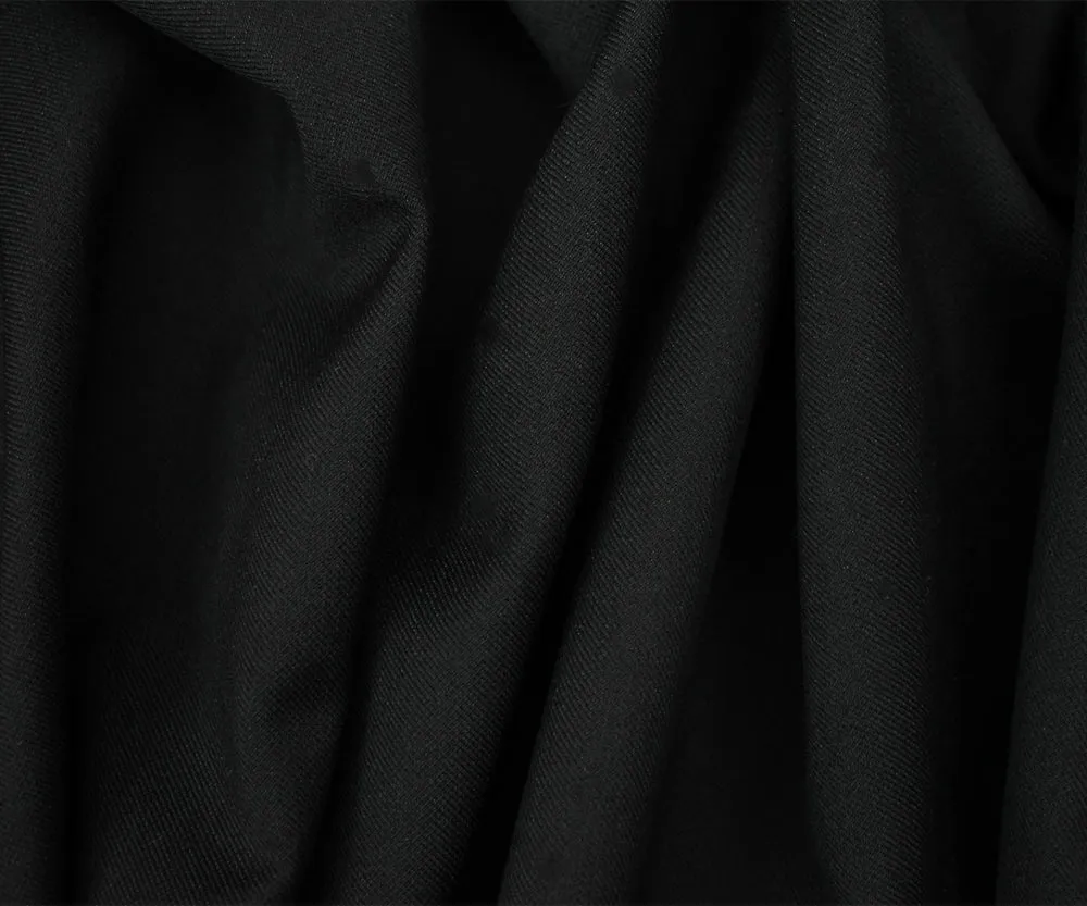 Deep Black Poly Wool Solid Twill Suiting Woven Fabric