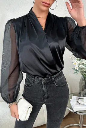 Elegant Solid See-through V Neck Tops