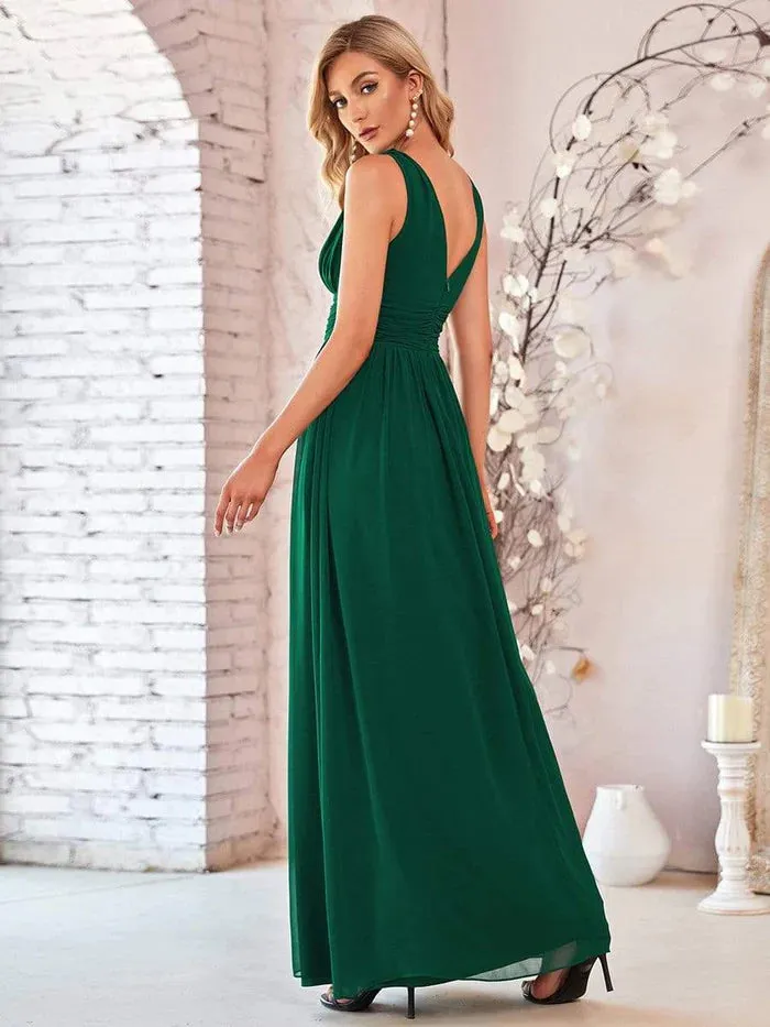 Elegant V Neck A Line Chiffon Maxi Bridesmaid Dresses