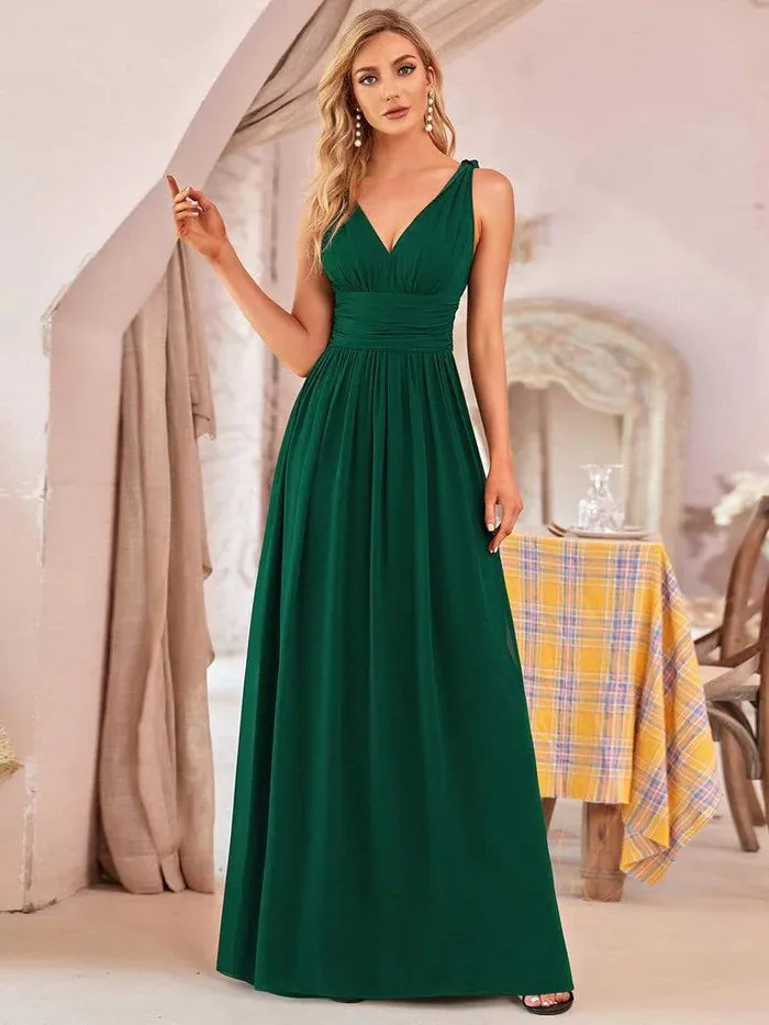 Elegant V Neck A Line Chiffon Maxi Bridesmaid Dresses