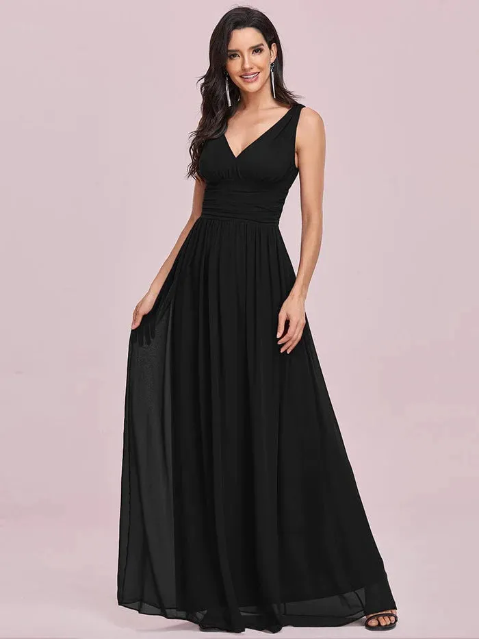 Elegant V Neck A Line Chiffon Maxi Bridesmaid Dresses