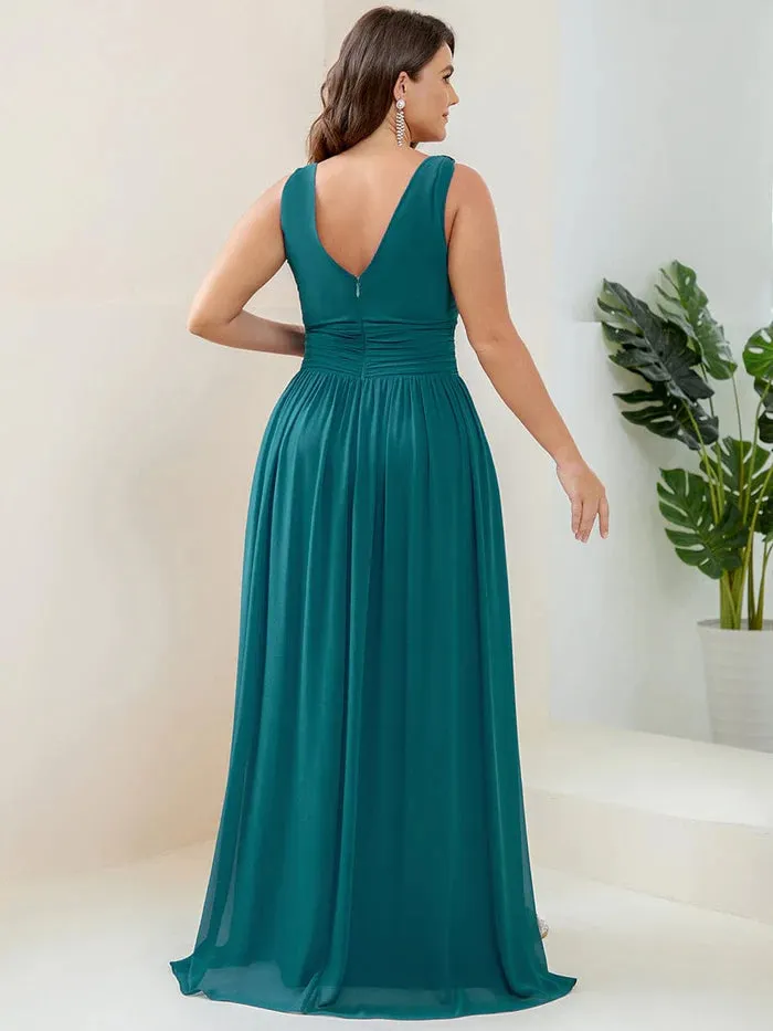 Elegant V Neck A Line Chiffon Maxi Bridesmaid Dresses