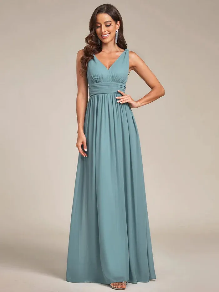 Elegant V Neck A Line Chiffon Maxi Bridesmaid Dresses