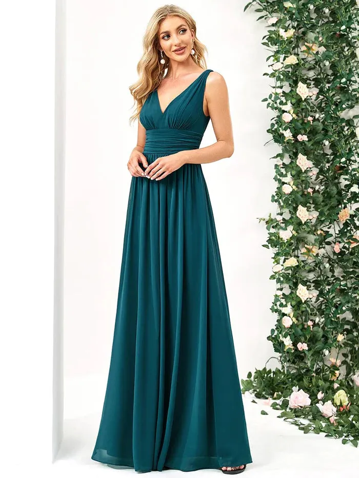 Elegant V Neck A Line Chiffon Maxi Bridesmaid Dresses