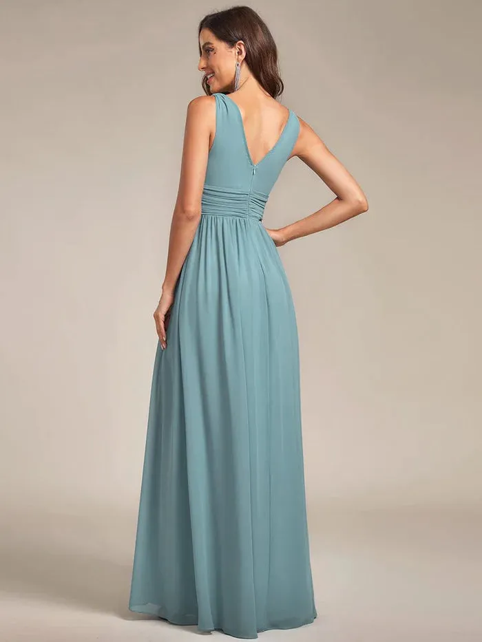 Elegant V Neck A Line Chiffon Maxi Bridesmaid Dresses