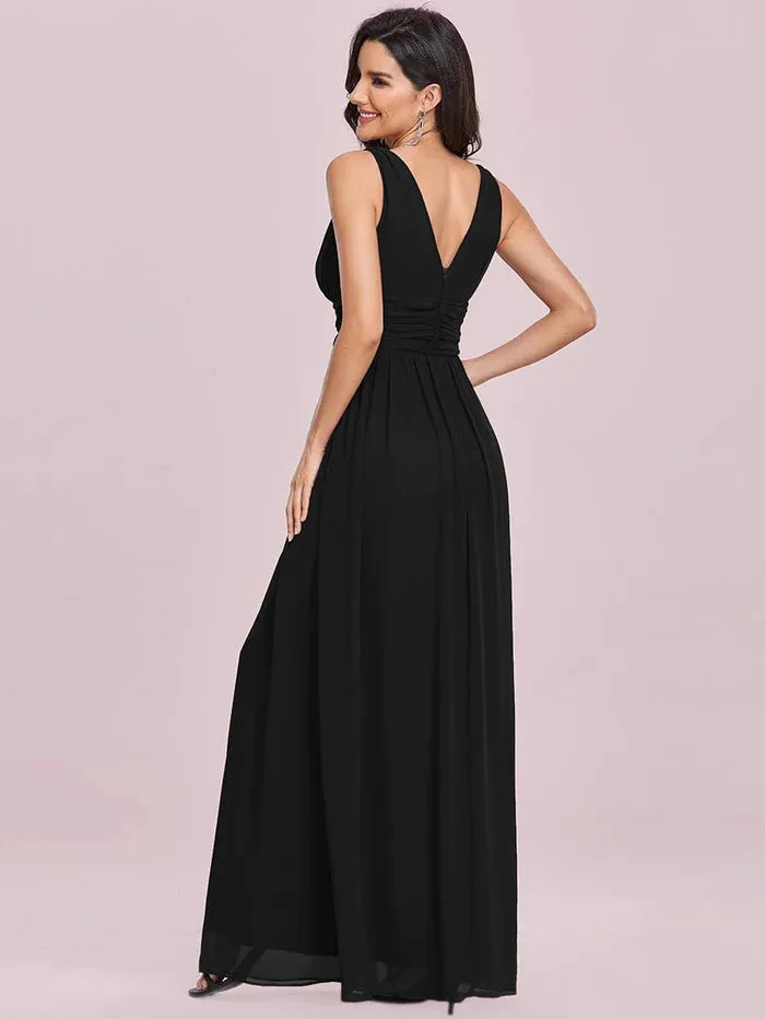 Elegant V Neck A Line Chiffon Maxi Bridesmaid Dresses