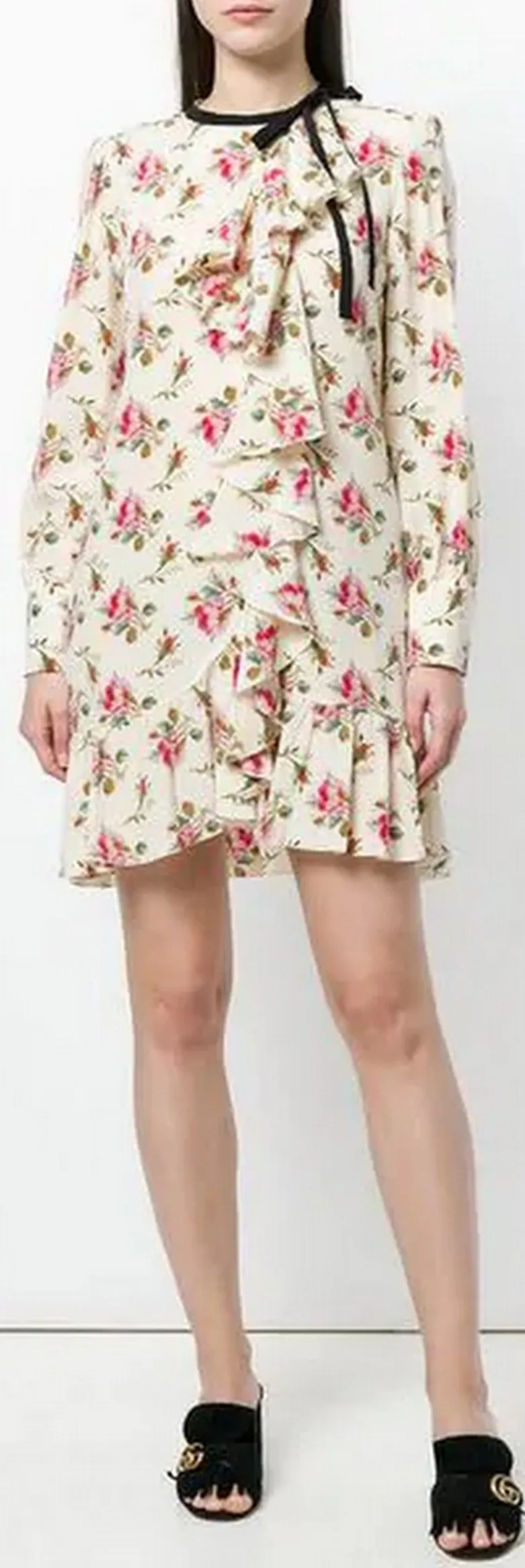 Floral Print Frill Trim Dress