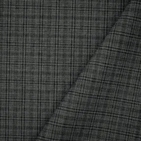 Gray-Black Polyester-Wool Plaid Shirting Woven Fabric