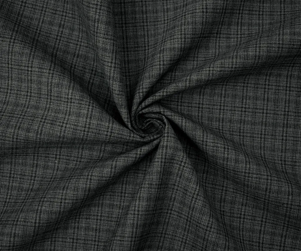 Gray-Black Polyester-Wool Plaid Shirting Woven Fabric