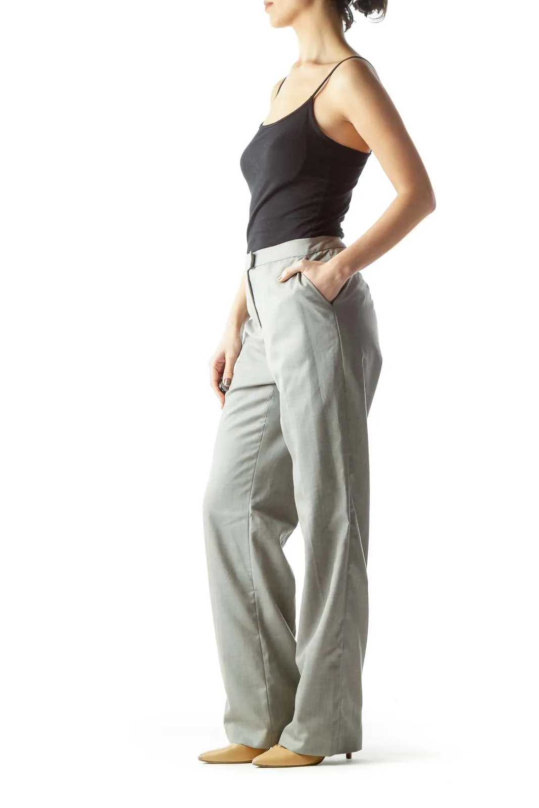 Gray Classic Straight-Leg Trousers