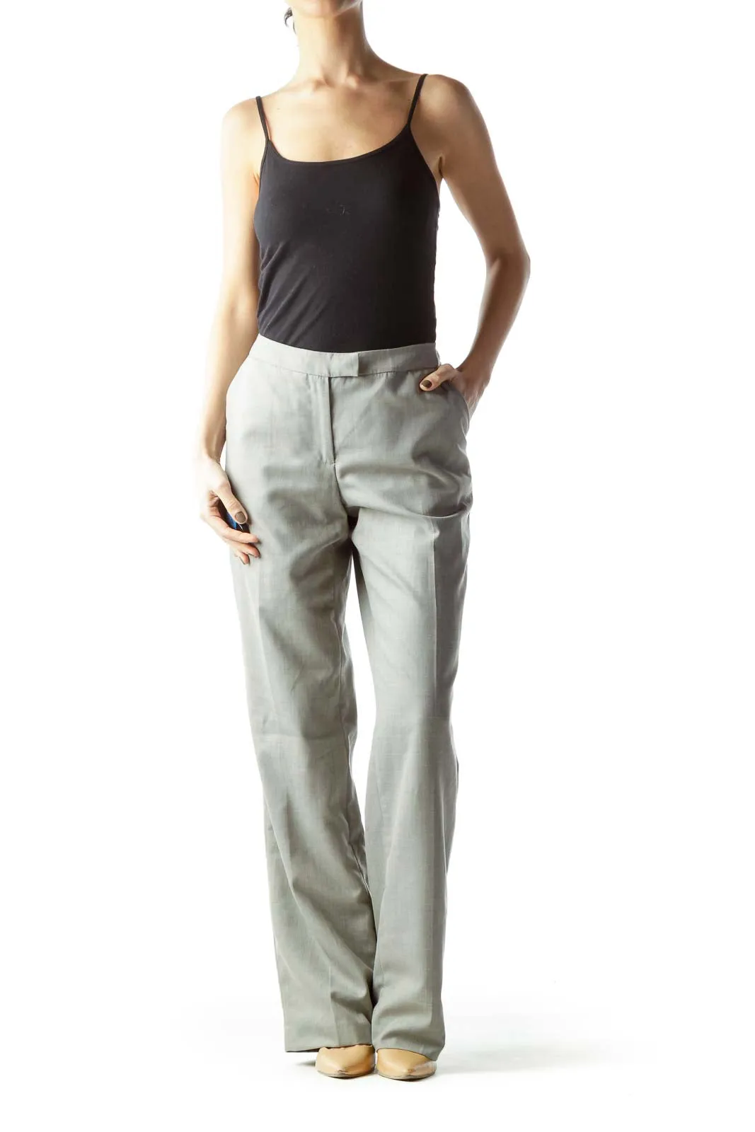 Gray Classic Straight-Leg Trousers