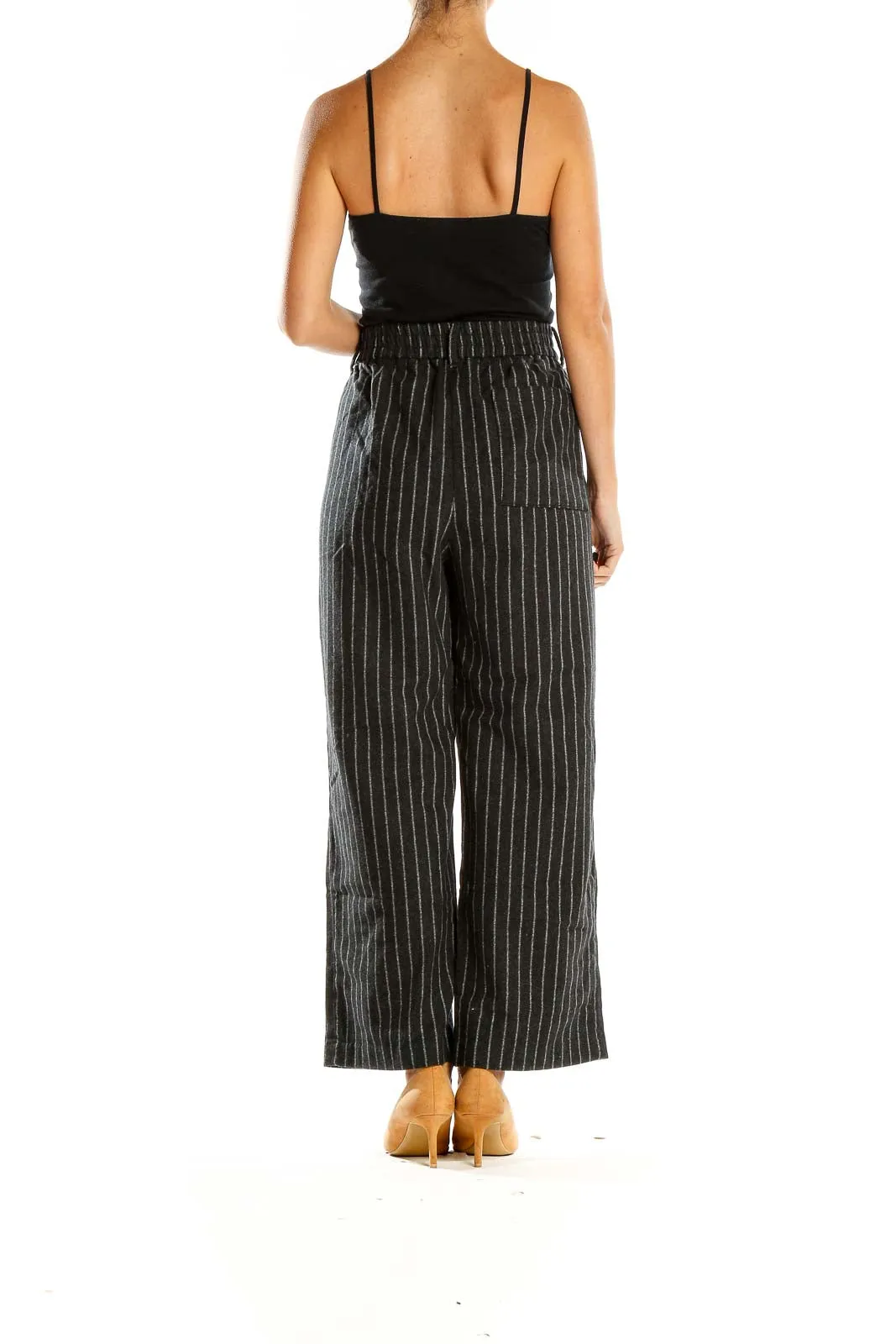 Gray Pinstriped Wide-Leg Trousers