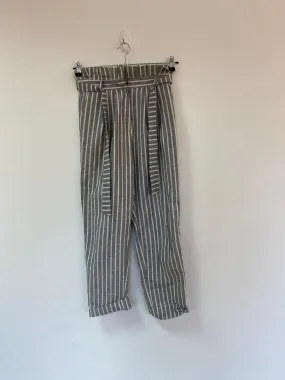 Grey and white striped paperbag trousers, Topshop, Size 10 (Viscose, Cotton)