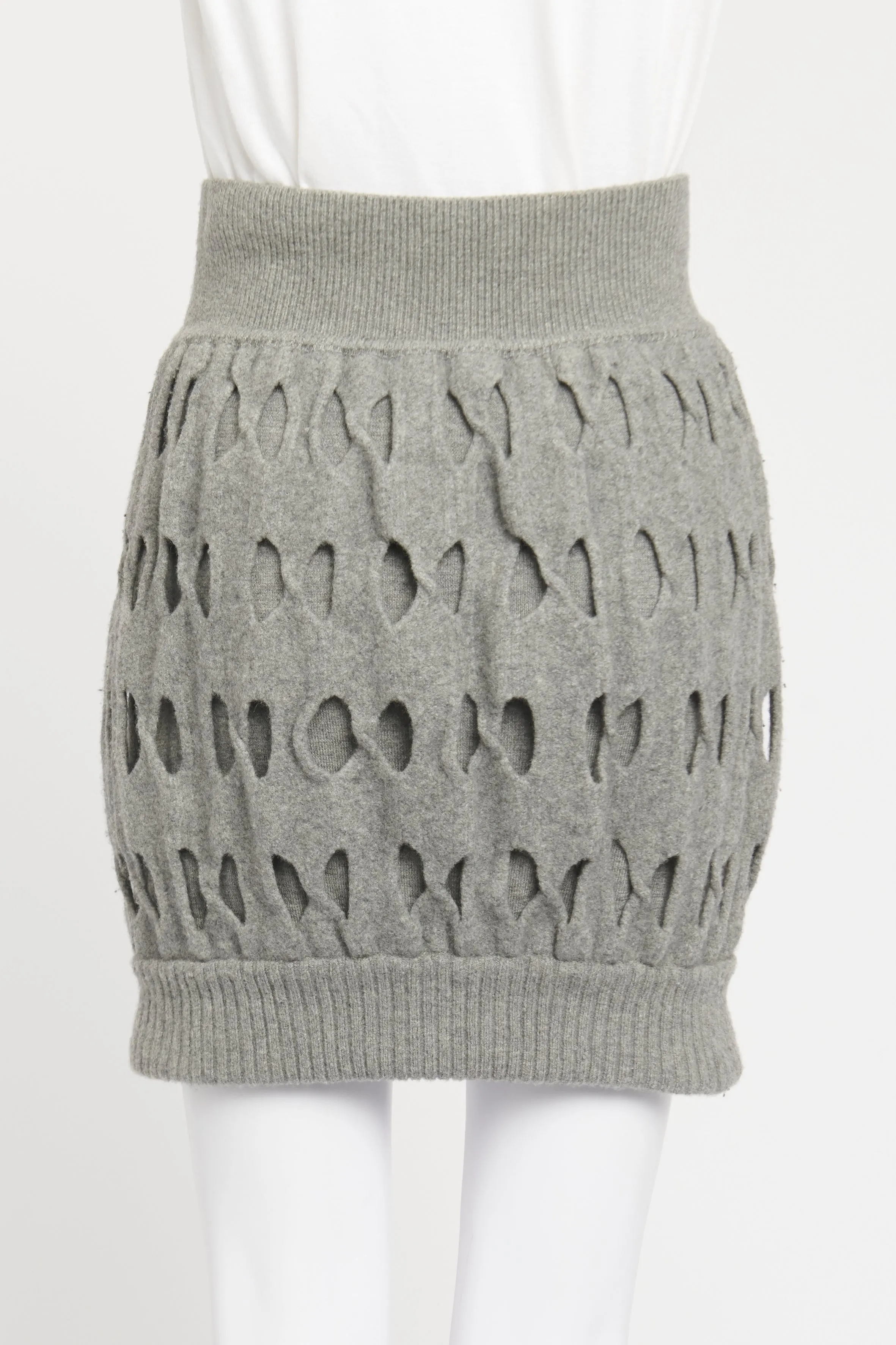 Grey Wool Perforated Bubble Preowned Mini Skirt