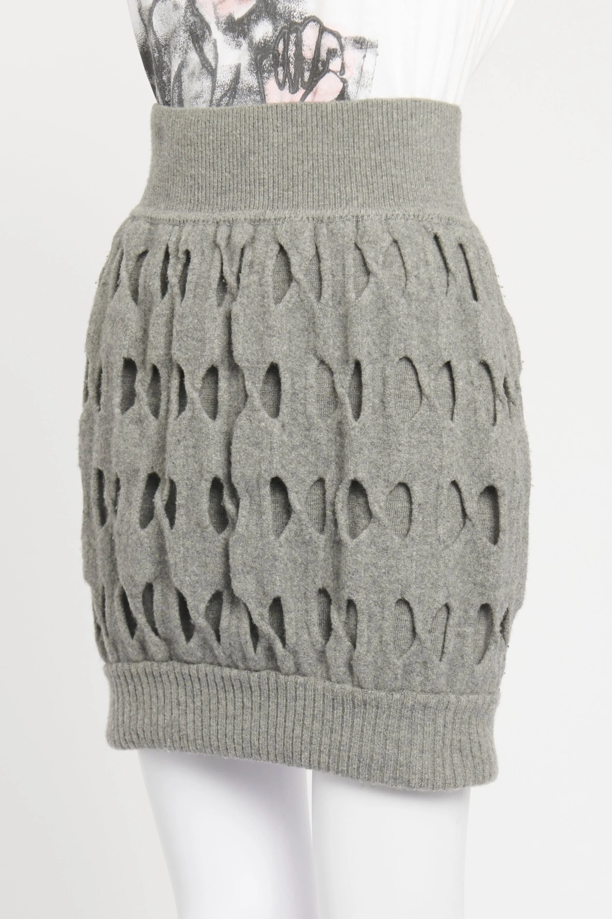 Grey Wool Perforated Bubble Preowned Mini Skirt