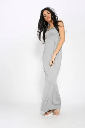 Greymarl Shirring Bandeau Maxi Dress