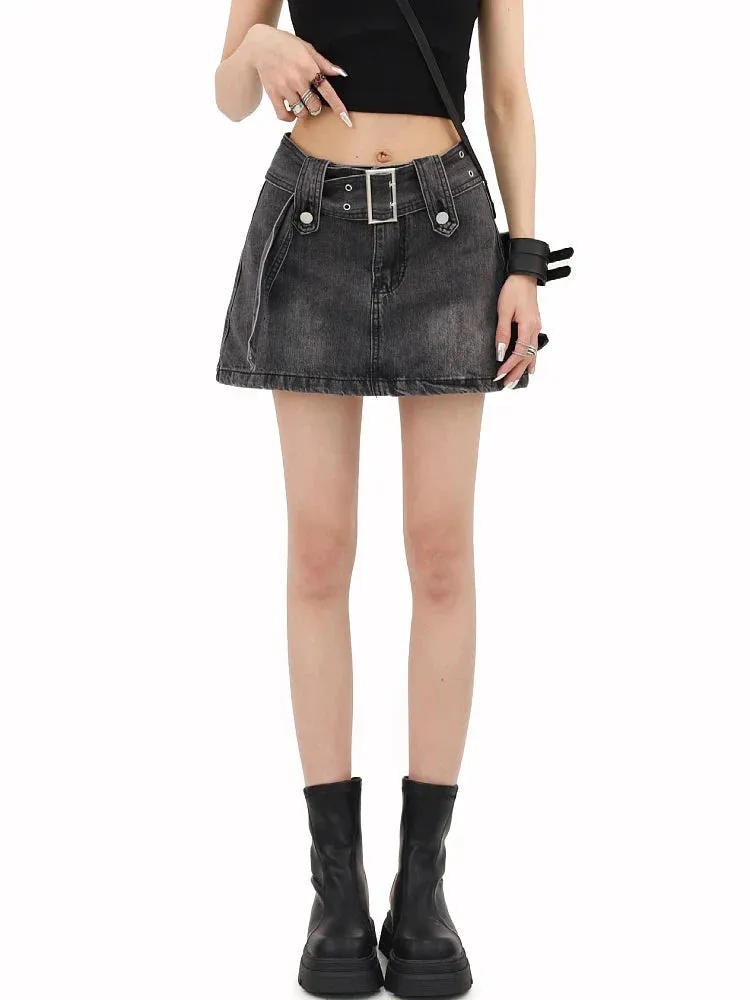 Grunge Buttoned Belt Loop Mini Skort