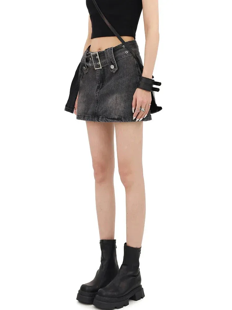 Grunge Buttoned Belt Loop Mini Skort