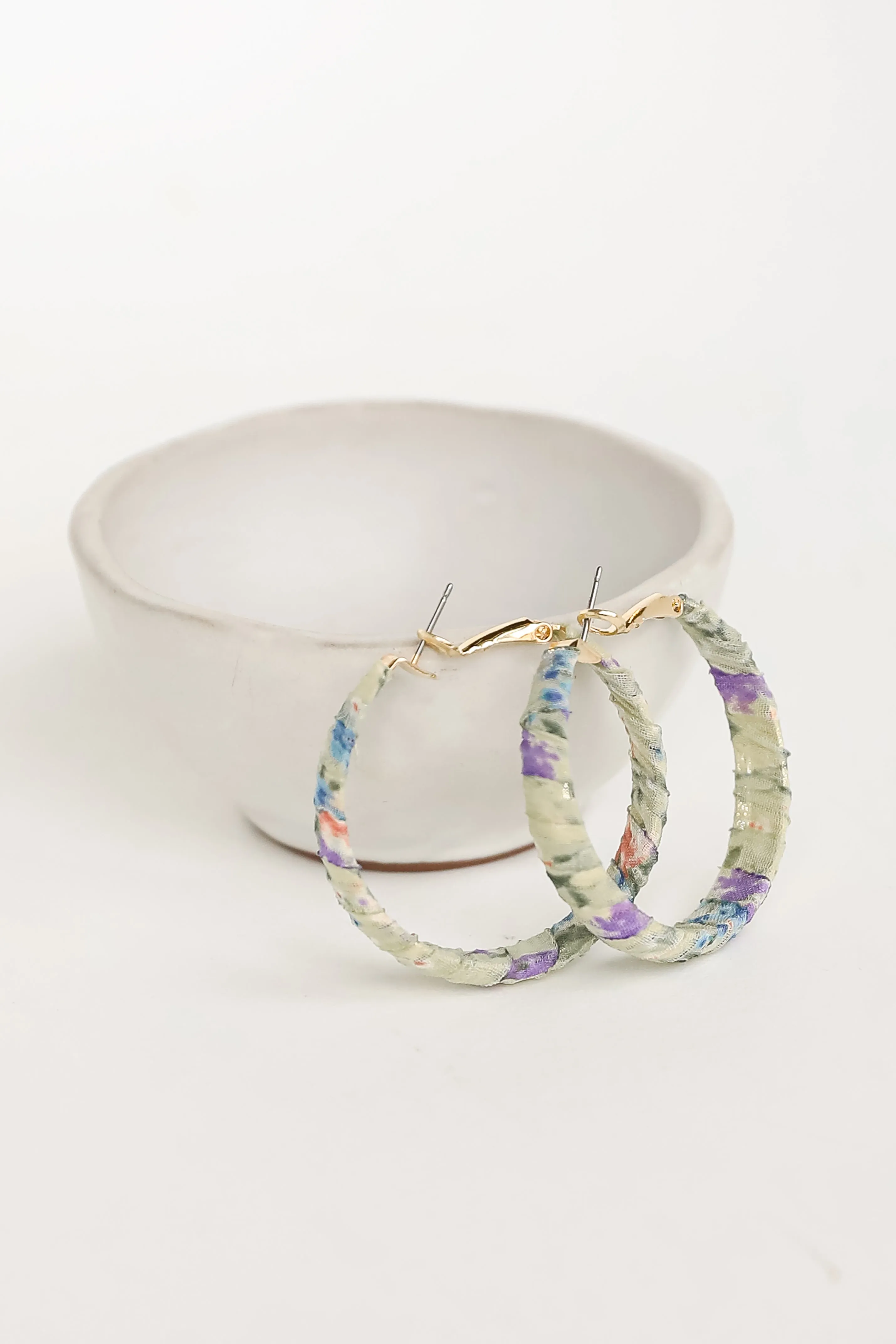 Kaylee Green Floral Hoop Earrings