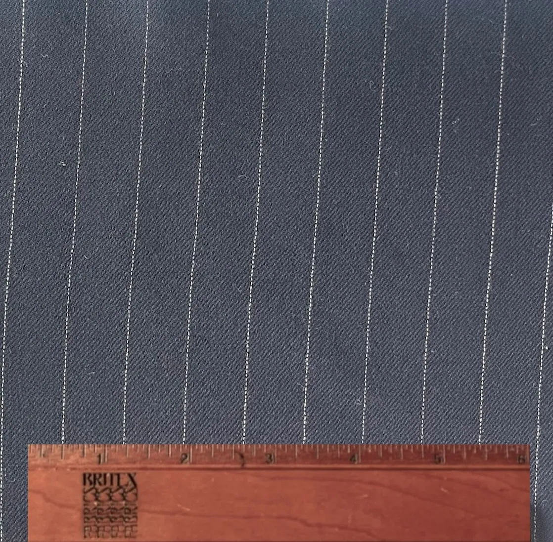 Lighter Weight Deep Navy Pinstriped Wool Twill (Made in USA)