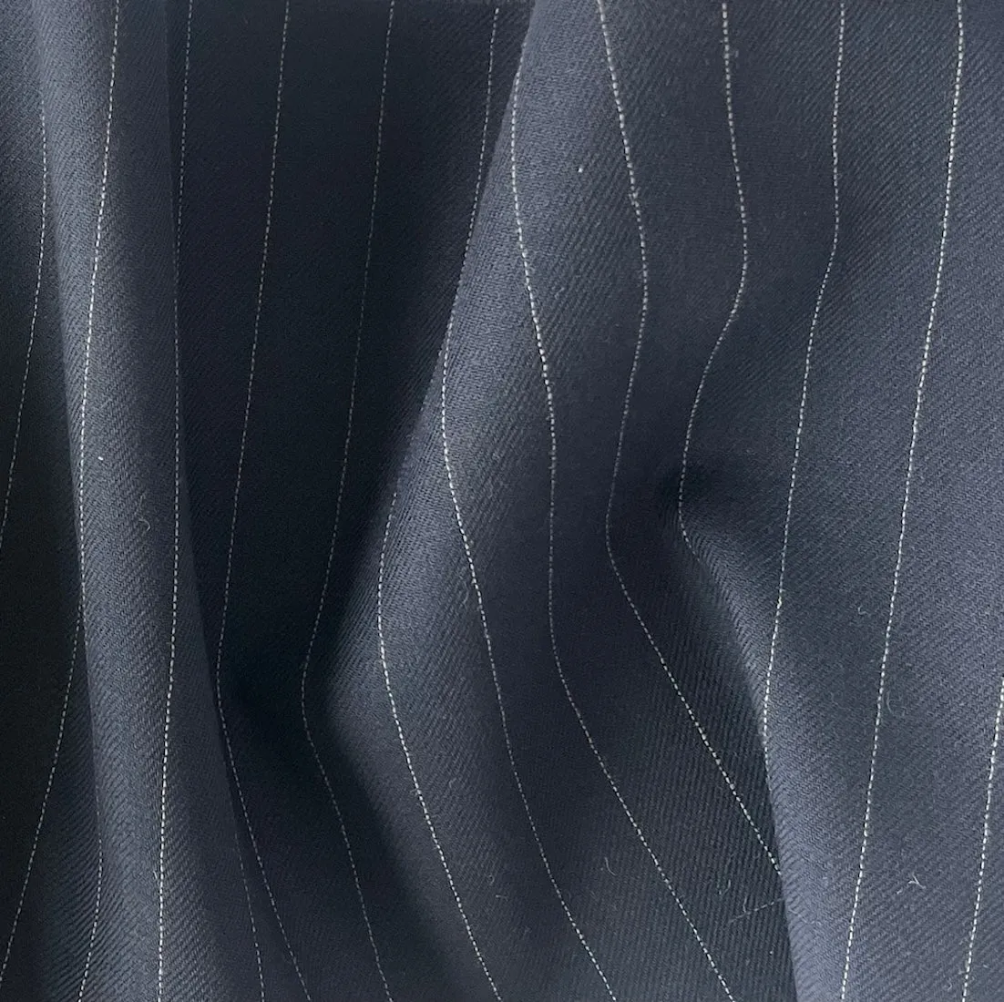 Lighter Weight Deep Navy Pinstriped Wool Twill (Made in USA)