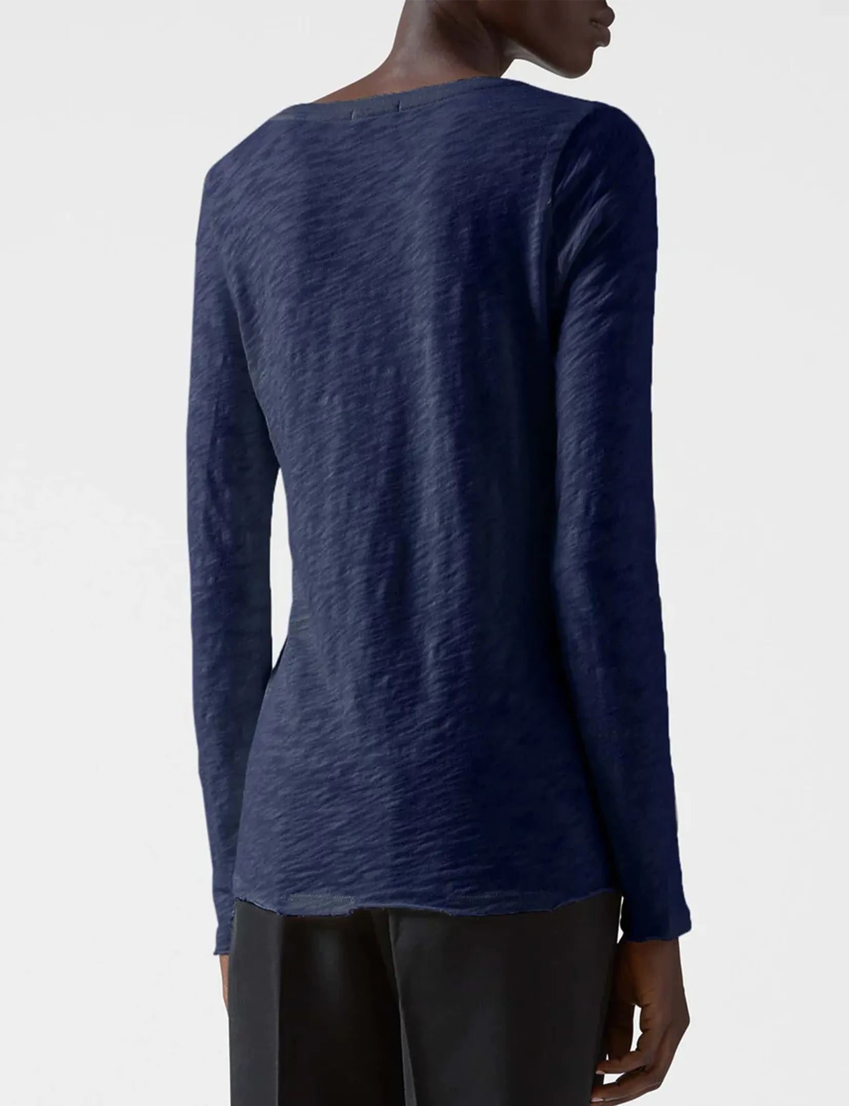 Long Sleeve V Neck Slub, Midnight