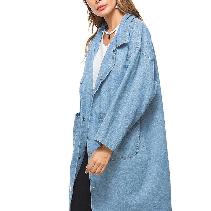 Loose Casual Large Size Hat Detachable Denim Trench Coat