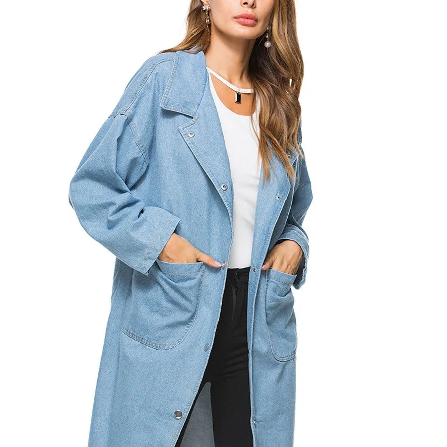 Loose Casual Large Size Hat Detachable Denim Trench Coat