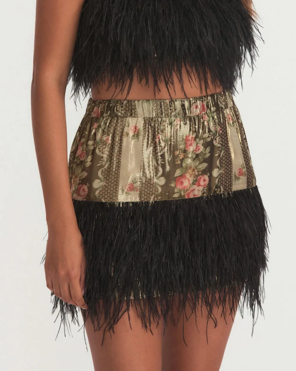 Midnight Ruby Risha Feather Mini Skirt