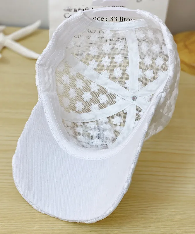 Modern White Lace Patchwork Embroideried Floral Hollow Out Baseball Cap Hat LY520