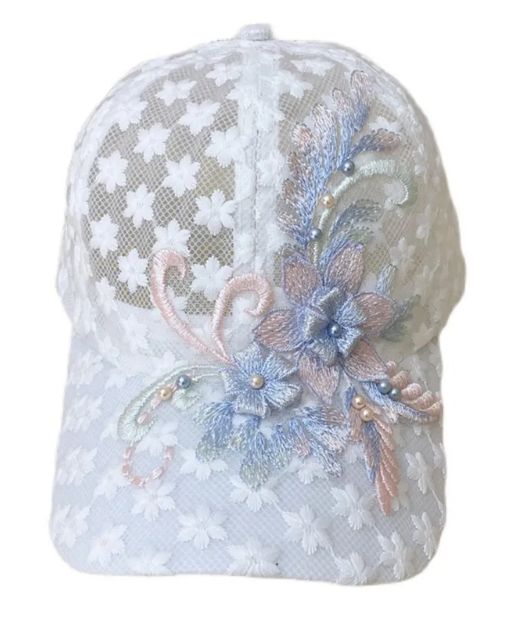 Modern White Lace Patchwork Embroideried Floral Hollow Out Baseball Cap Hat LY520