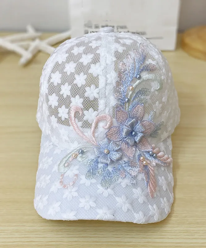 Modern White Lace Patchwork Embroideried Floral Hollow Out Baseball Cap Hat LY520