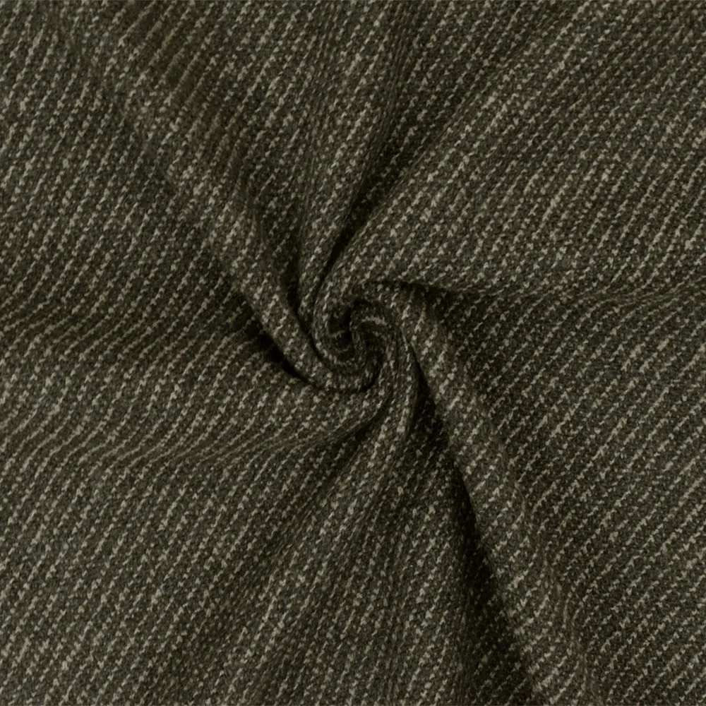 Olive-Brown-Black Textured Wool-Acrylic Twill Woven Jacketing Fabric