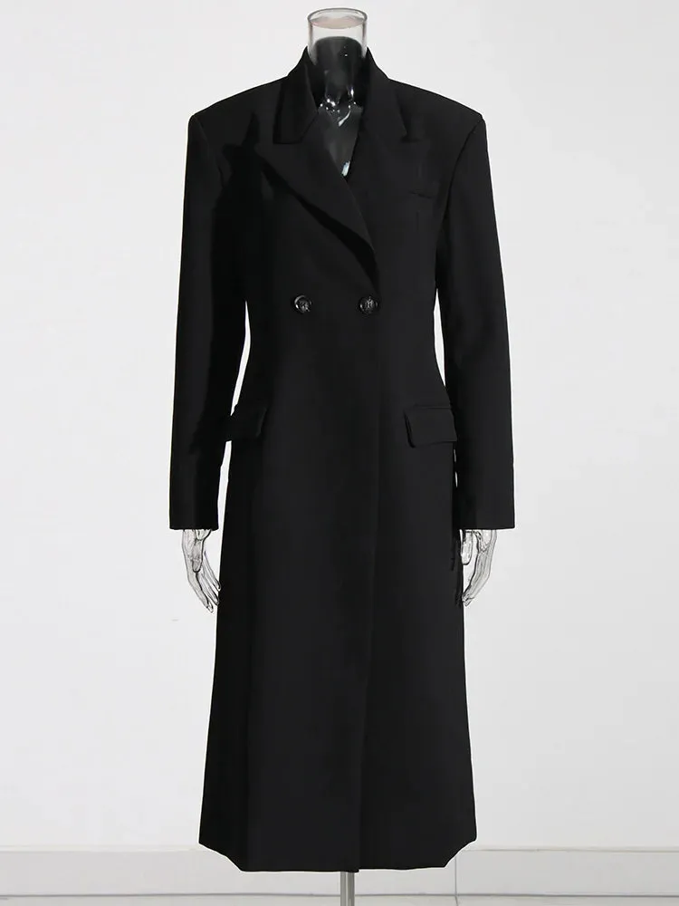 Patchwork Button Long Sleeve Spliced Pocket Trench Maxi Coat