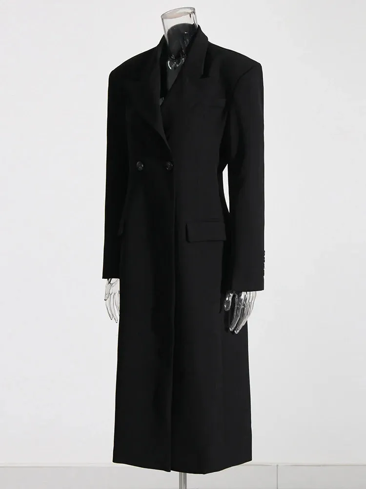 Patchwork Button Long Sleeve Spliced Pocket Trench Maxi Coat