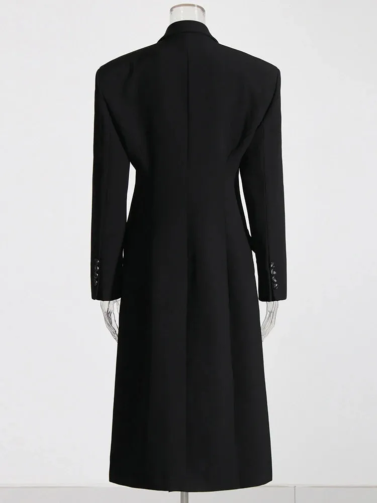 Patchwork Button Long Sleeve Spliced Pocket Trench Maxi Coat