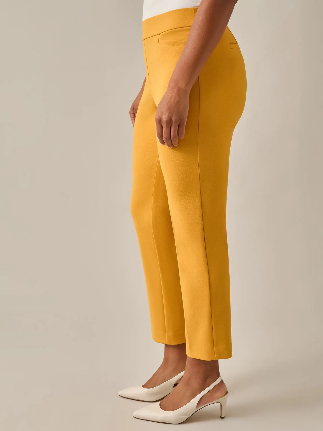 Pull-On Straight Leg Ankle Pants, Gold Signature