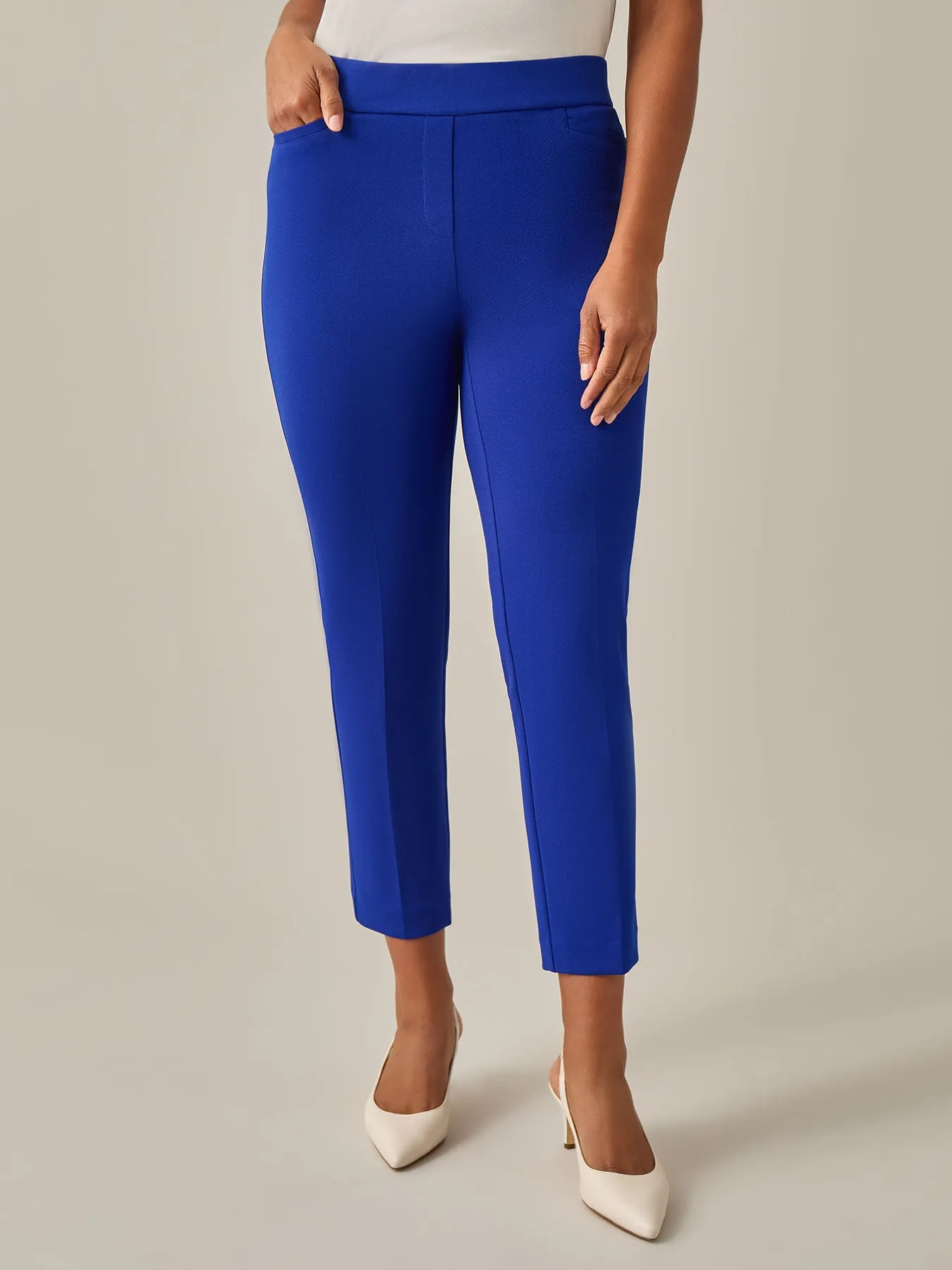 Pull-On Straight Leg Ankle Pants, Royal Signature