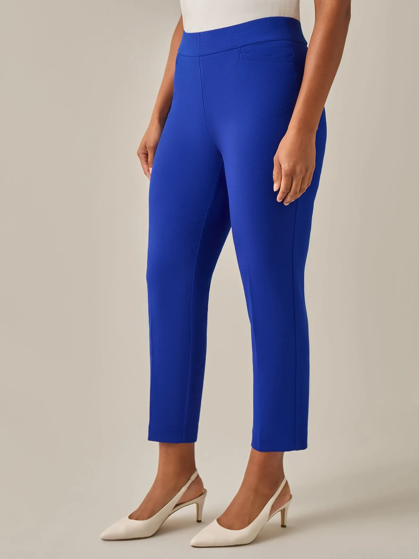 Pull-On Straight Leg Ankle Pants, Royal Signature