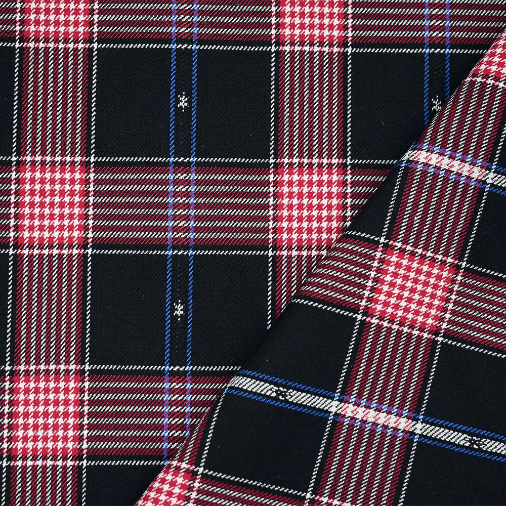 Red-Black-Multi Wool Polyester Plaid and Stars Twill Woven Suiting Fabric