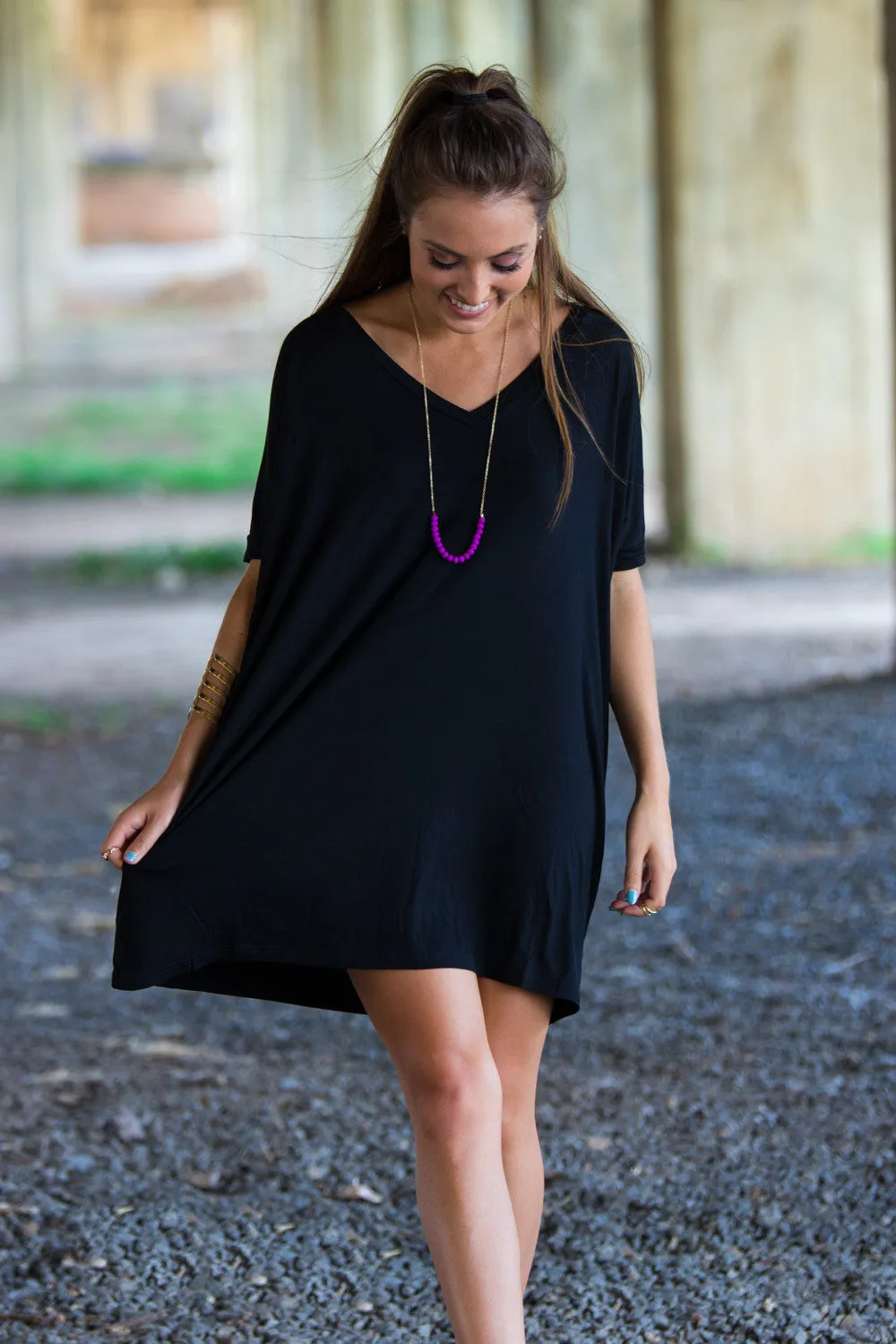 SALE-The Perfect Piko Short Sleeve V-Neck Tunic-Black