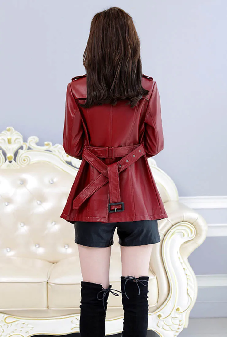 Slim Fit Leather Blazer Trench Coat