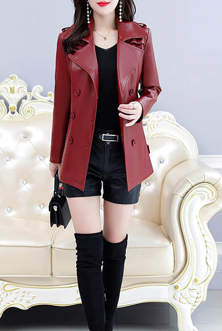 Slim Fit Leather Blazer Trench Coat