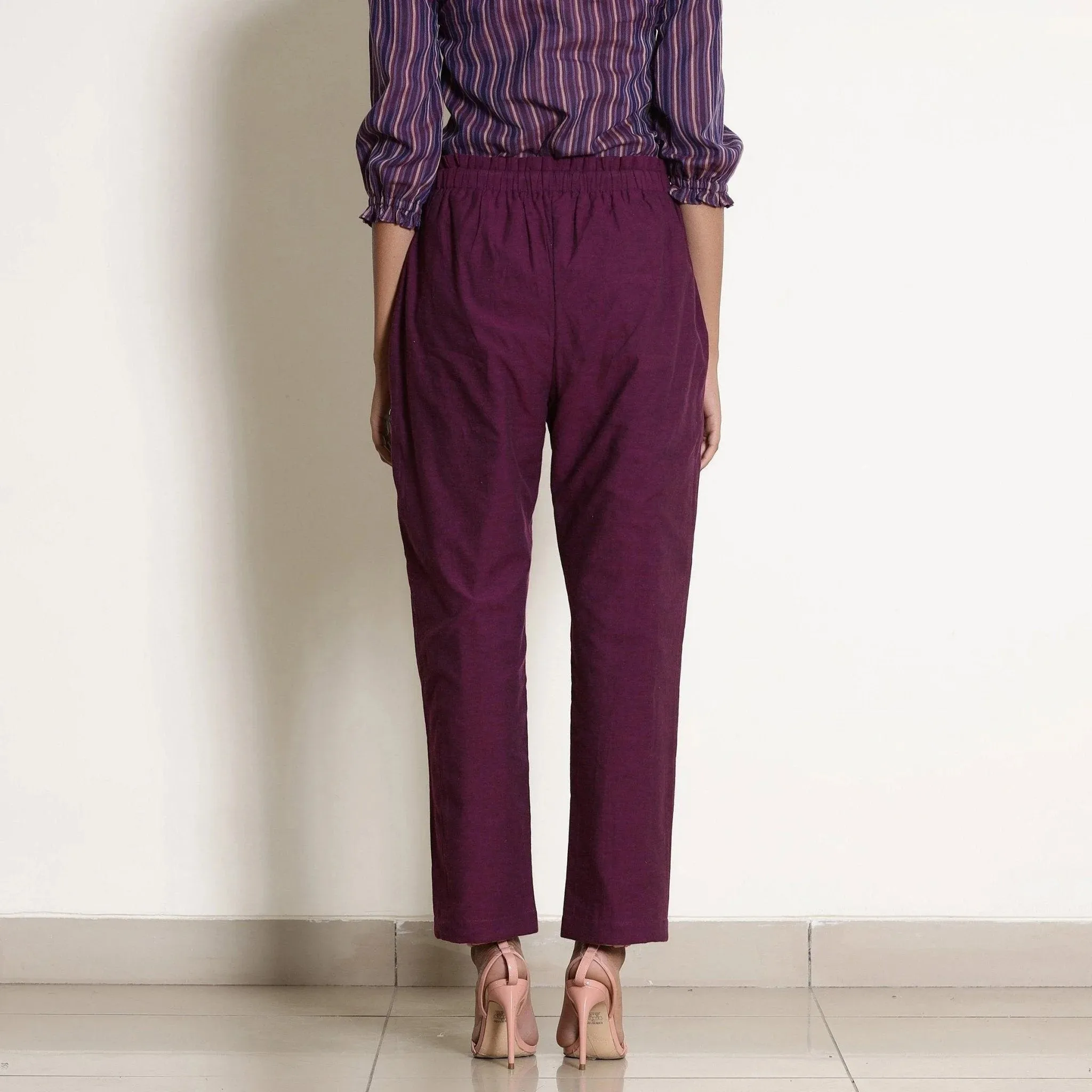 Solid Berry Wine Warm Cotton Tapered Pant