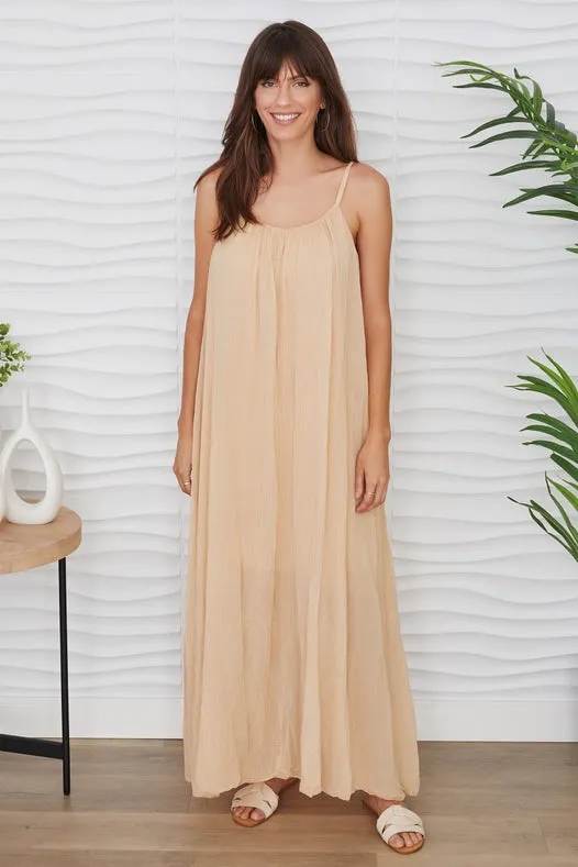 Spaghetti Strap Crinkle Gauze Maxi Dress