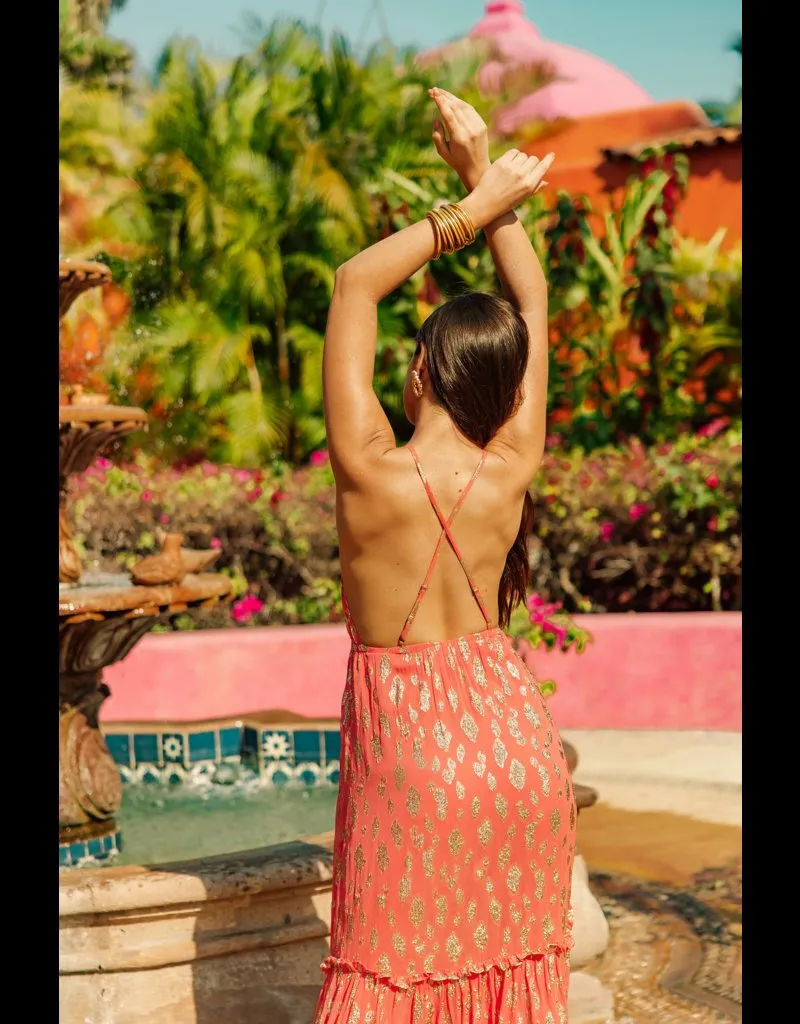 Sundress Pink and Gold Maxi Dress