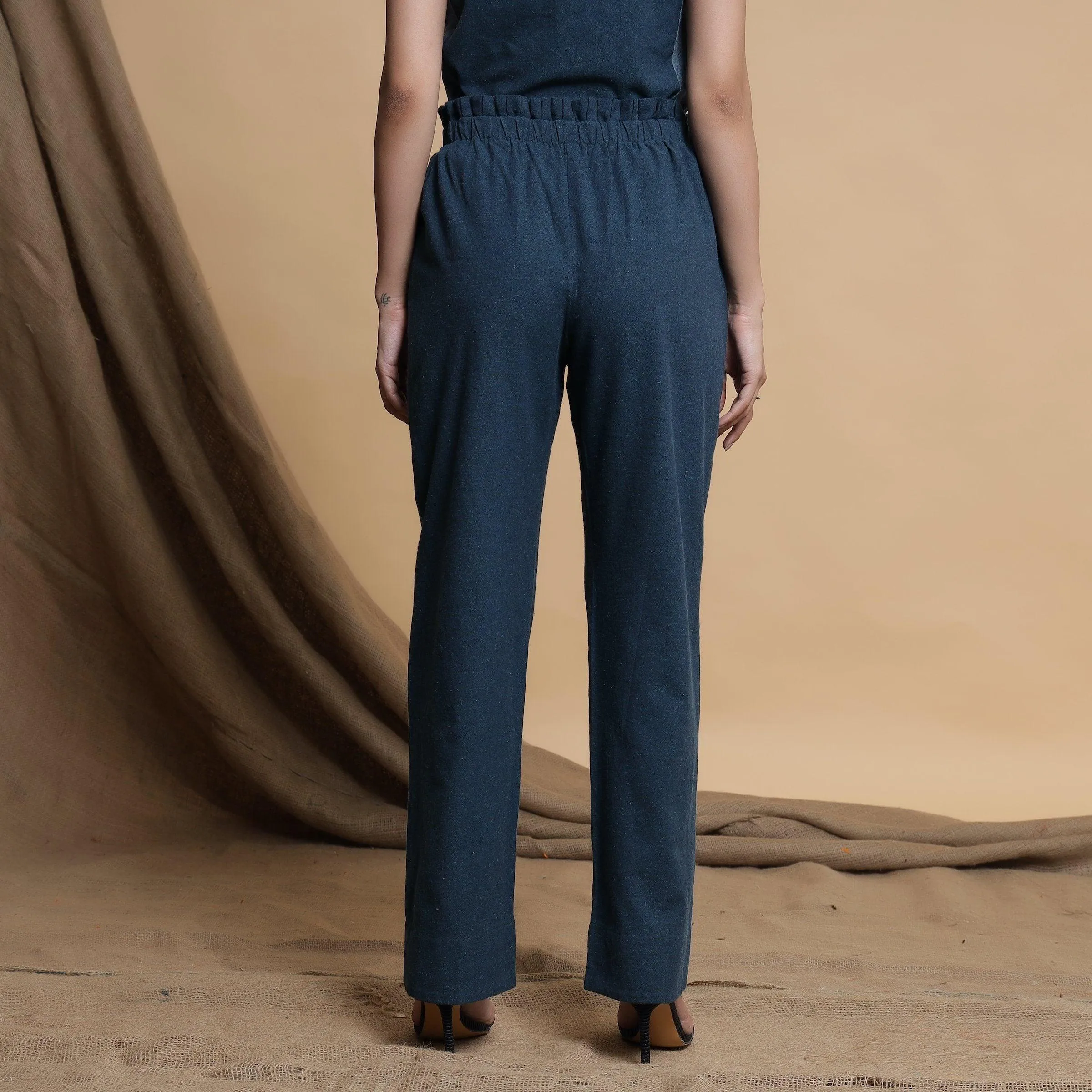 Teal Blue Cotton Panelled Top and Elasticated Paperbag Pant Co-ord Set